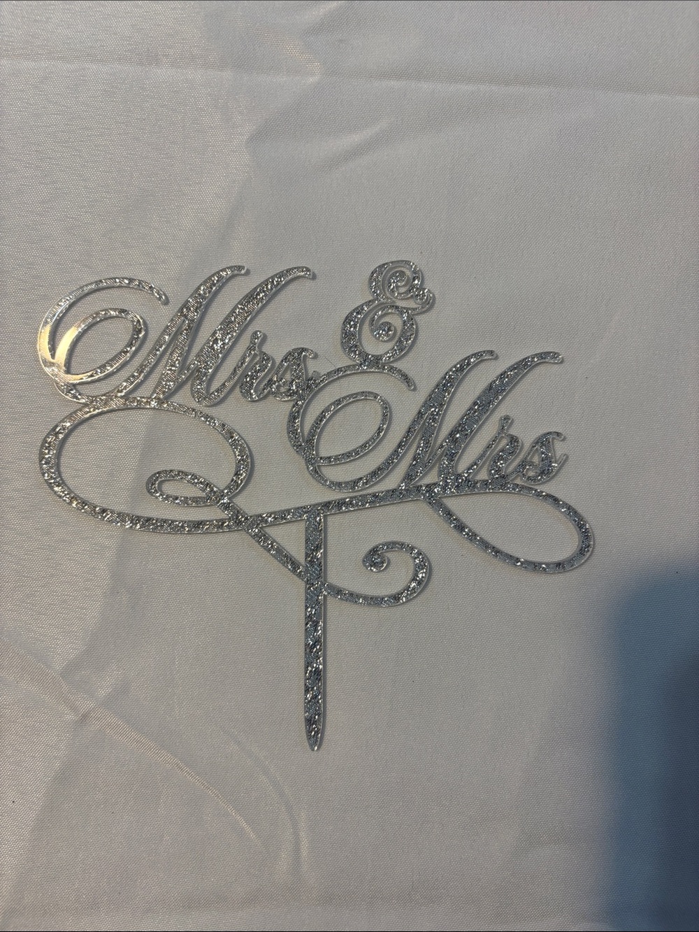 Mrs & Mrs Silver Wedding Cake Topper - Elegant Sparkle